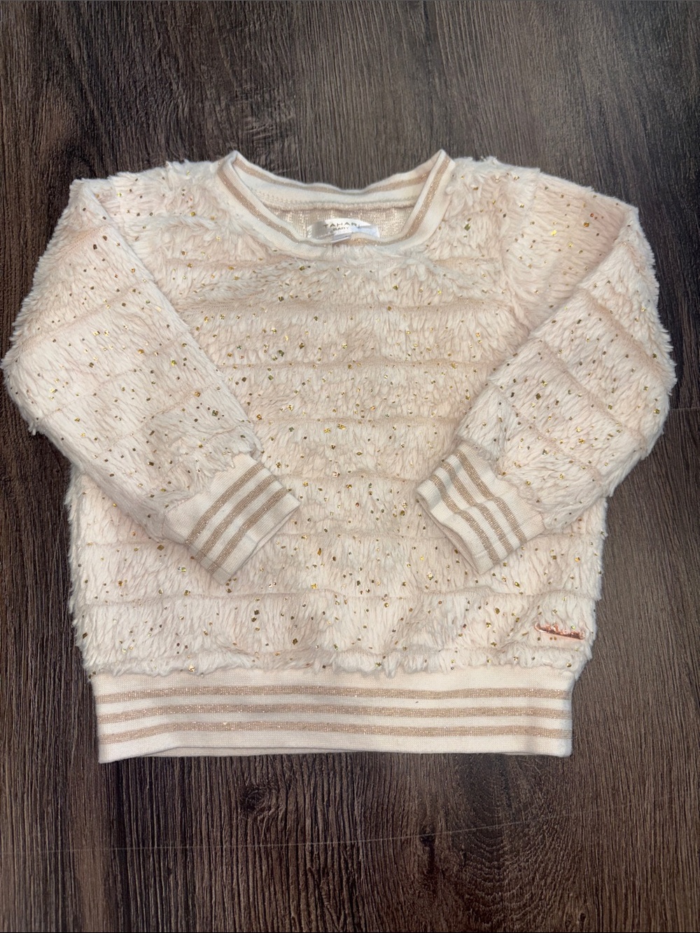 Tahari Girls' Cream Fuzzy Crewneck Sweater with rose Gold Flecking